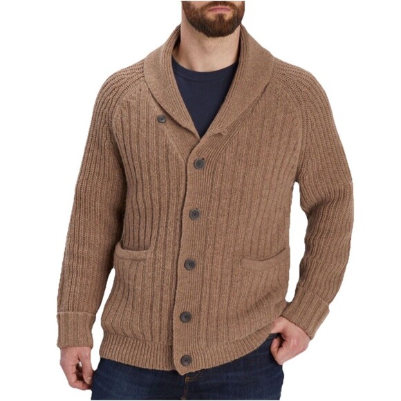 Duluth Trading Co Wool Alpaca Blend Shawl Collar Cardigan Sweater XL Brown - Picture 1 of 8